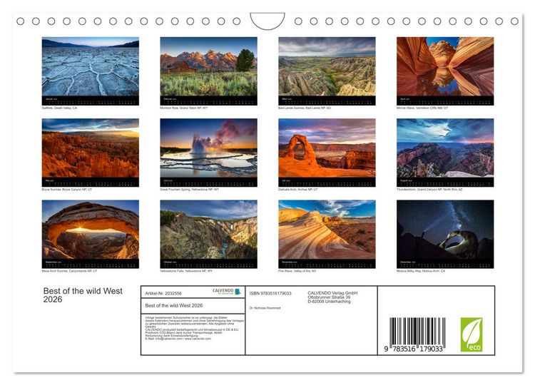 Produktbild: Best of the wild West 2026 (Wandkalender 2026 DIN A4 quer), CALVENDO Monatskalender