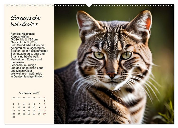 Produktbild: Zw&ouml;lf Raubkatzen im Portrait (hochwertiger Premium Wandkalender 2026 DIN A2 quer), Kunstdruck in Hochglanz