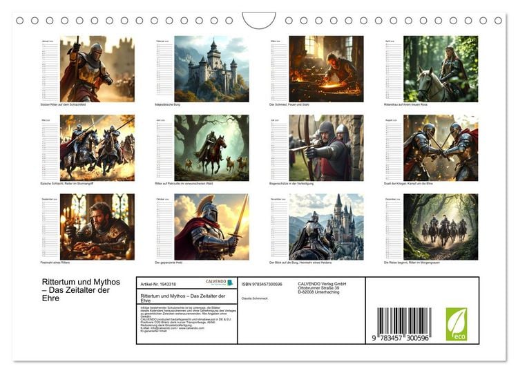 Produktbild: Rittertum und Mythos &ndash; Das Zeitalter der Ehre (Wandkalender 2026 DIN A4 quer), CALVENDO Monatskalender