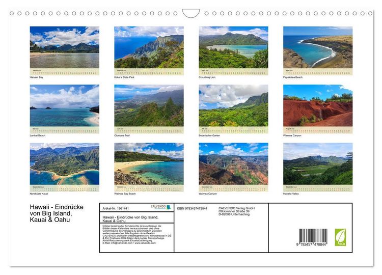 Produktbild: Hawaii - Eindr&uuml;cke von Big Island, Kauai & Oahu (Wandkalender 2026 DIN A3 quer), CALVENDO Monatskalender