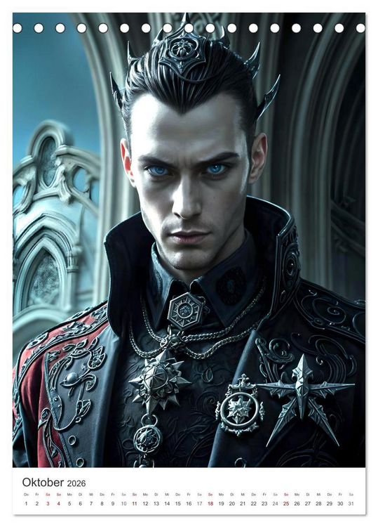 Produktbild: Schatten und Stil - KI M&auml;nner im Gothic Stil (Tischkalender 2026 DIN A5 hoch), CALVENDO Monatskalender
