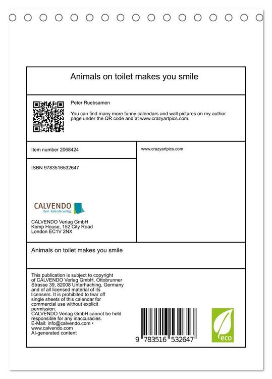 Produktbild: Animals on toilet makes you smile (Desk Calendar 2026 DIN A5 portrait), CALVENDO 12 Month DeskCalendar