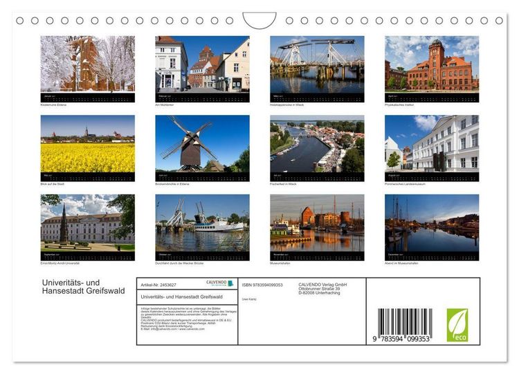 Produktbild: Univerit&auml;ts- und Hansestadt Greifswald (Wandkalender 2027 DIN A4 quer), CALVENDO Monatskalender