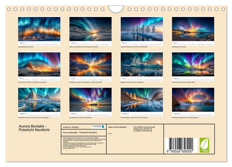 Produktbild: Aurora Borealis - Polarlicht Nordlicht (Wandkalender 2026 DIN A4 quer), CALVENDO Monatskalender
