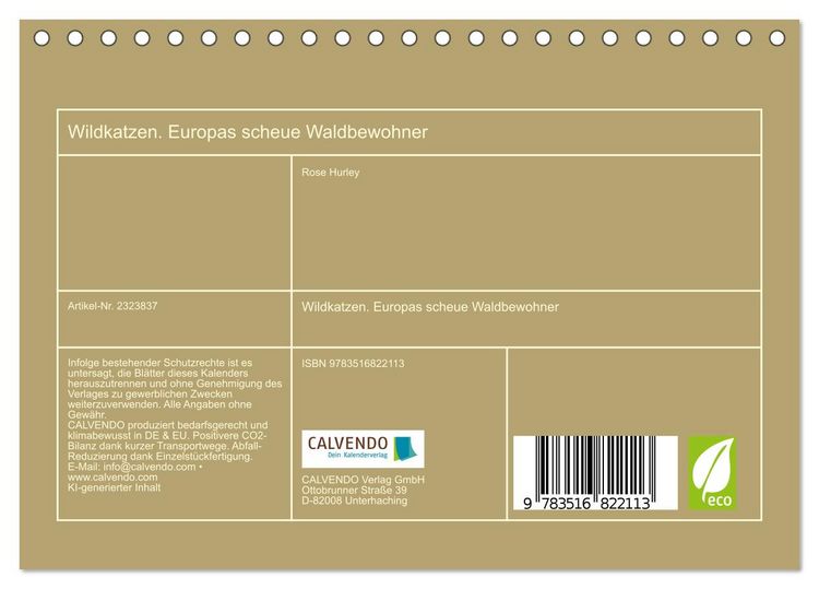 Produktbild: Wildkatzen. Europas scheue Waldbewohner (Tischkalender 2027 DIN A5 quer), CALVENDO Monatskalender