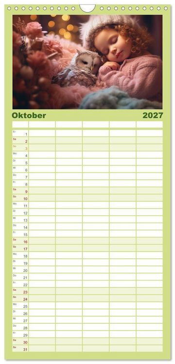 Produktbild: Familienplaner 2027 - Kleine Schlummerparade: Babys und ihre kuscheligen Tierfreunde mit 5 Spalten (Wandkalender, 21 x 45 cm) CALVENDO
