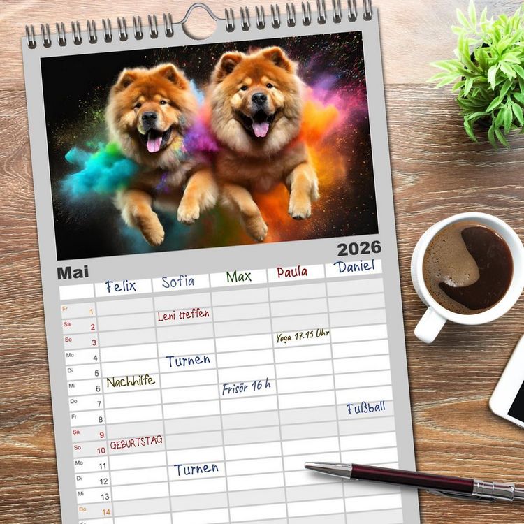 Produktbild: Familienplaner 2026 - Holi Pulver - Doppelte Action mit 5 Spalten (Wandkalender, 21 x 45 cm) CALVENDO