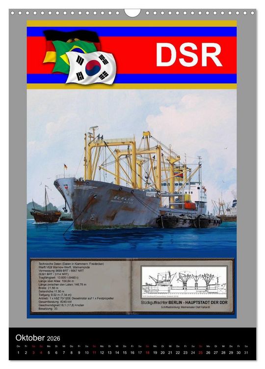 Produktbild: Heimathafen Rostock - Schiffe der Deutschen Seereederei (Wandkalender 2026 DIN A3 hoch), CALVENDO Monatskalender