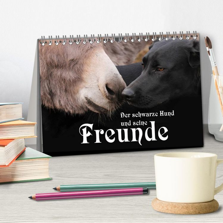 Produktbild: Der schwarze Hund und seine Freunde (Tischkalender 2026 DIN A5 quer), CALVENDO Monatskalender
