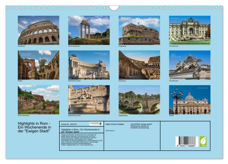 Produktbild: Highlights in Rom - Ein Wochenende in der "Ewigen Stadt" (Wandkalender 2026 DIN A3 quer), CALVENDO Monatskalender