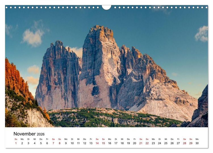 Produktbild: Dolomiten, Drei Zinnen Naturpark: Alpenlandschaften (Wandkalender 2026 DIN A3 quer), CALVENDO Monatskalender