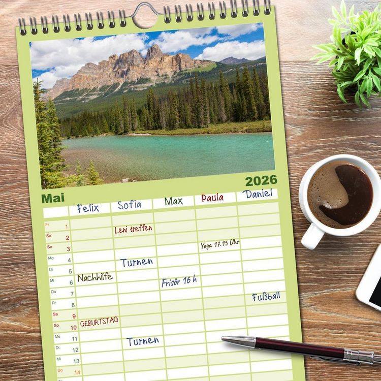 Produktbild: Familienplaner 2026 - KANADA - Rocky Mountains mit 5 Spalten (Wandkalender, 21 x 45 cm) CALVENDO
