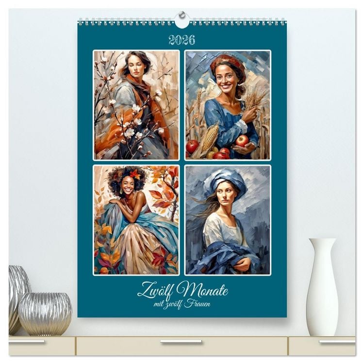 Produktbild: Zw&ouml;lf Monate mit zw&ouml;lf Frauen (hochwertiger Premium Wandkalender 2026 DIN A2 hoch), Kunstdruck in Hochglanz