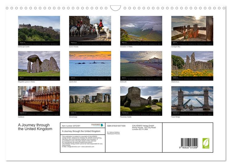 Produktbild: A Journey through the United Kingdom (Wall Calendar 2026 DIN A3 landscape), CALVENDO 12 Month Wall Calendar