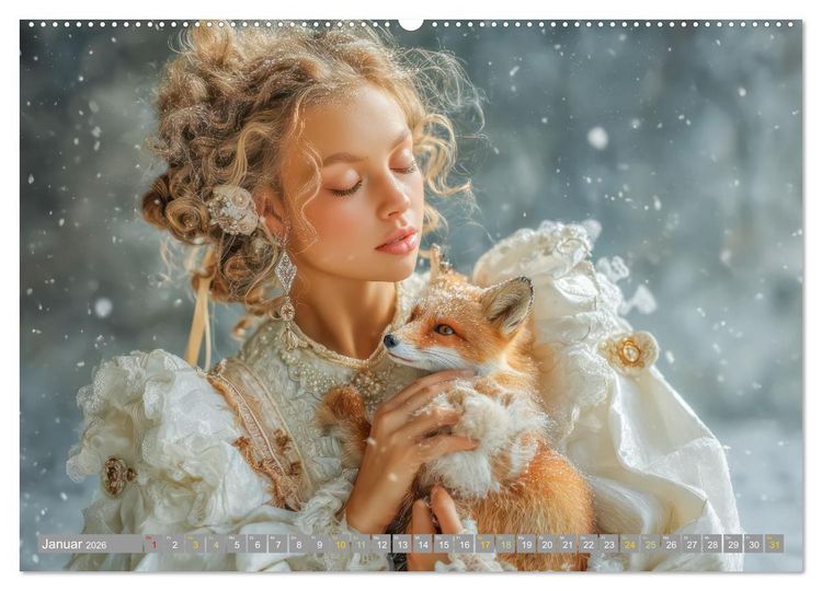 Produktbild: Frauen in beeindruckender Kleidermode - Mit Tieren (Wandkalender 2026 DIN A2 quer), CALVENDO Monatskalender