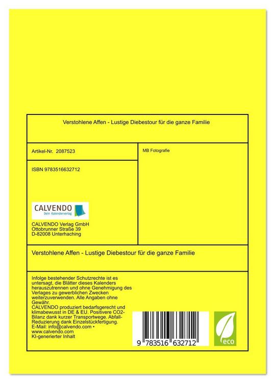 Produktbild: Verstohlene Affen - Lustige Diebestour f&uuml;r die ganze Familie (Tischkalender 2026 DIN A5 hoch), CALVENDO Monatskalender