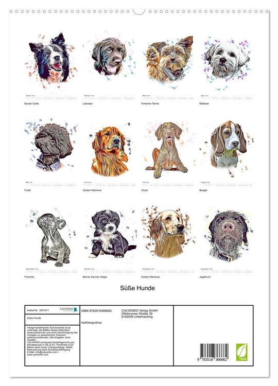 Produktbild: S&uuml;&szlig;e Hunde (hochwertiger Premium Wandkalender 2026 DIN A2 hoch), Kunstdruck in Hochglanz