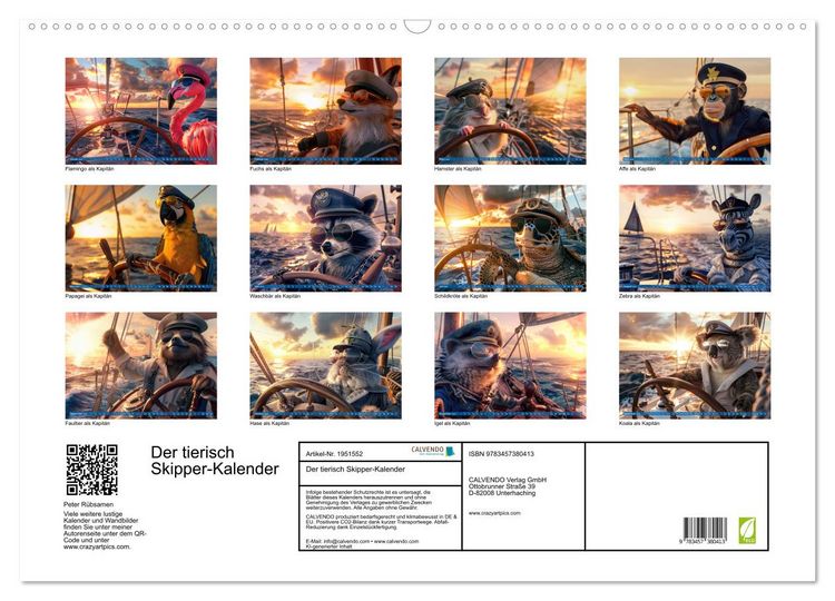 Produktbild: Der tierisch Skipper-Kalender (Wandkalender 2026 DIN A2 quer), CALVENDO Monatskalender