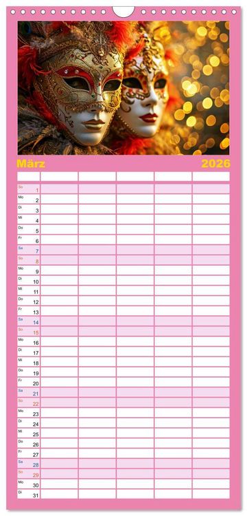 Produktbild: Familienplaner 2026 - MASKEN - poetisch und vertr&auml;umt mit 5 Spalten (Wandkalender, 21 x 45 cm) CALVENDO