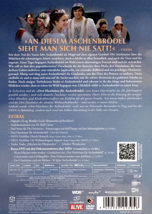 Produktbild: Drei Haseln&uuml;sse f&uuml;r Aschenbr&ouml;del - Special Edition mit Bonus-DVD (Filmjuwelen / DEFA-M&auml;rchen) [2 DVDs]