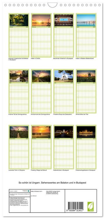 Produktbild: Familienplaner 2027 - So sch&ouml;n ist Ungarn. Sehenswertes am Balaton und in Budapest mit 5 Spalten (Wandkalender, 21 x 45 cm) CALVENDO
