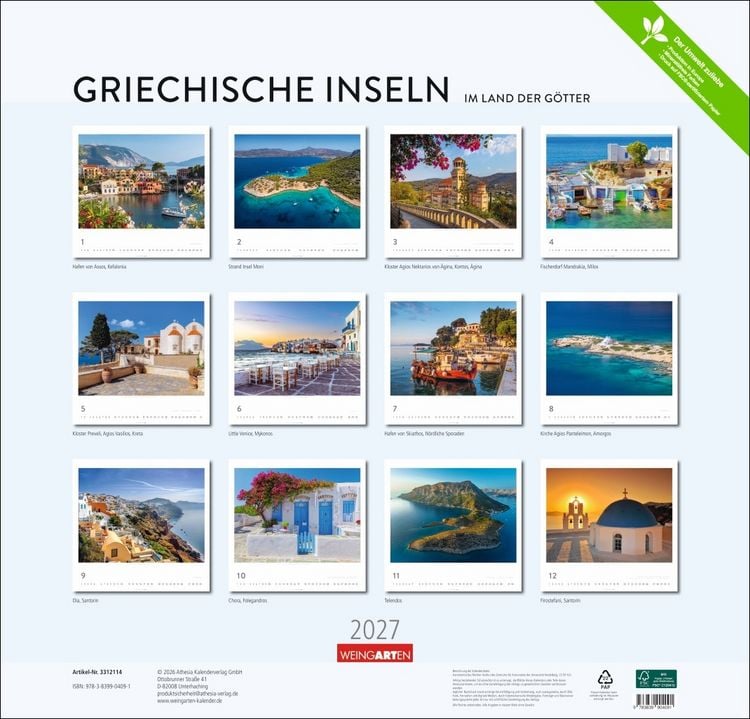 Produktbild: Griechische Inseln Kalender 2027 - Im Land der G&ouml;tter