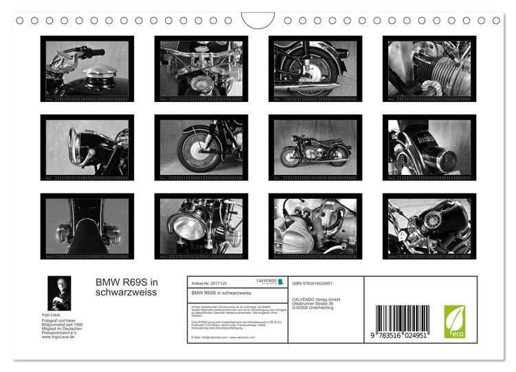 Produktbild: BMW R69S in schwarzweiss (Wandkalender 2026 DIN A4 quer), CALVENDO Monatskalender