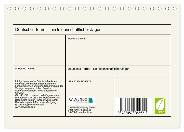 Produktbild: Deutscher Terrier - ein leidenschaftlicher J&auml;ger (Tischkalender 2026 DIN A5 quer), CALVENDO Monatskalender