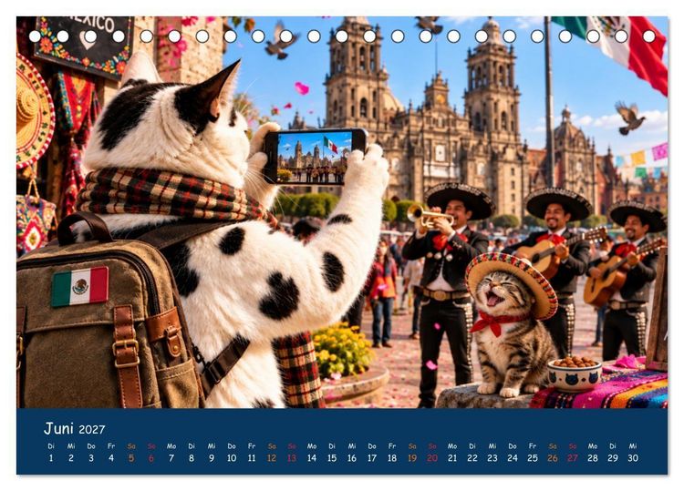Produktbild: Eine Katze reist um die Welt (Tischkalender 2027 DIN A5 quer), CALVENDO Monatskalender