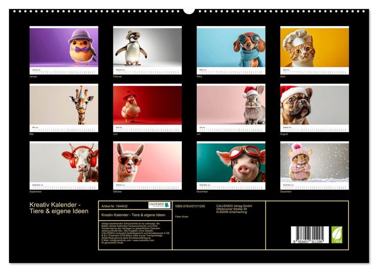 Produktbild: Kreativ Kalender - Tiere & eigene Ideen (hochwertiger Premium Wandkalender 2026 DIN A2 quer), Kunstdruck in Hochglanz