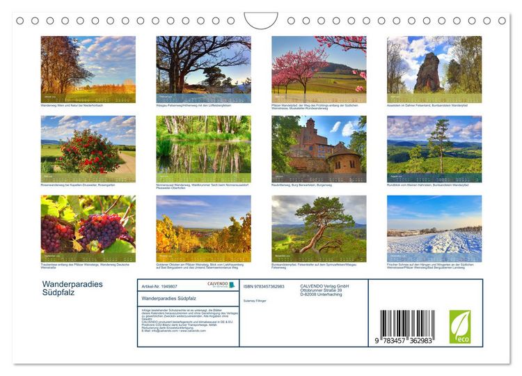 Produktbild: Wanderparadies S&uuml;dpfalz (Wandkalender 2026 DIN A4 quer), CALVENDO Monatskalender