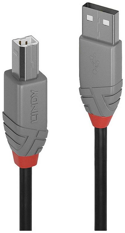 Produktbild: LINDY USB-Kabel USB 2.0 USB-A Stecker, USB-B Stecker 0.20m Schwarz, Grau 36670
