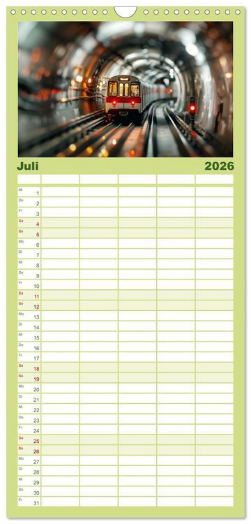 Produktbild: Familienplaner 2026 - Miniaturwelt Eisenbahn - Zug um Zug ins Abenteuer mit 5 Spalten (Wandkalender, 21 x 45 cm) CALVENDO