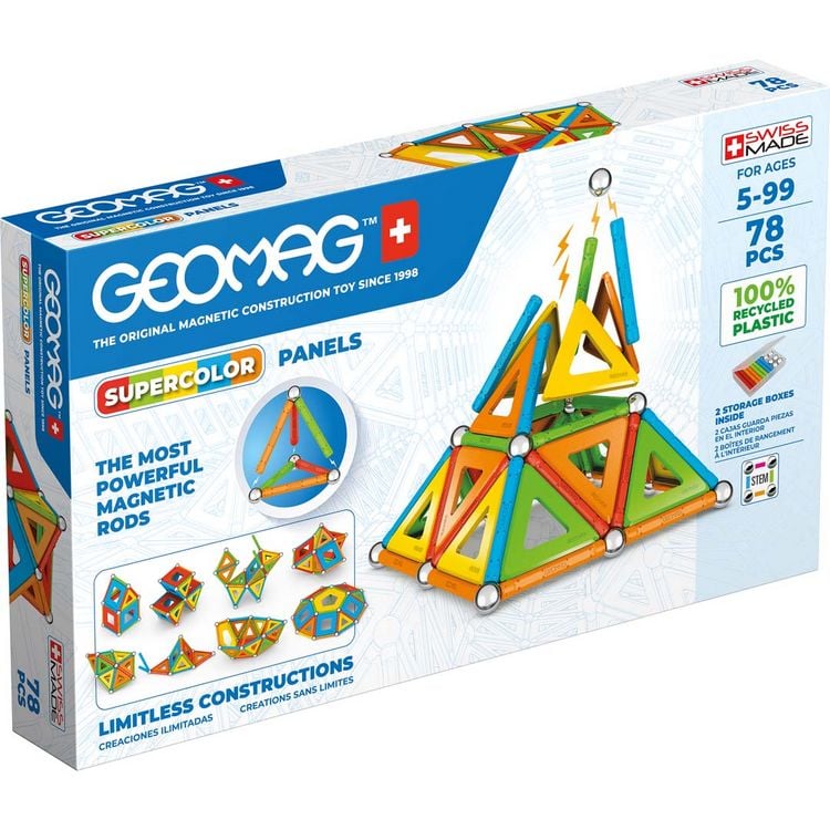 Produktbild: Invento 507059 - Geomag Classic Supercolor Panels Recycled 78 pcs, Magnetischer Baukasten, Magnetspielzeuge