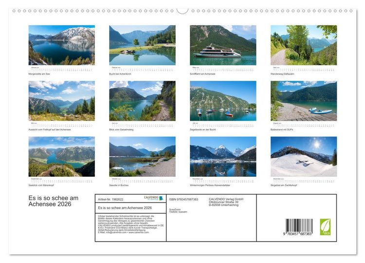 Produktbild: Es is so schee am Achensee 2026 (hochwertiger Premium Wandkalender 2026 DIN A2 quer), Kunstdruck in Hochglanz