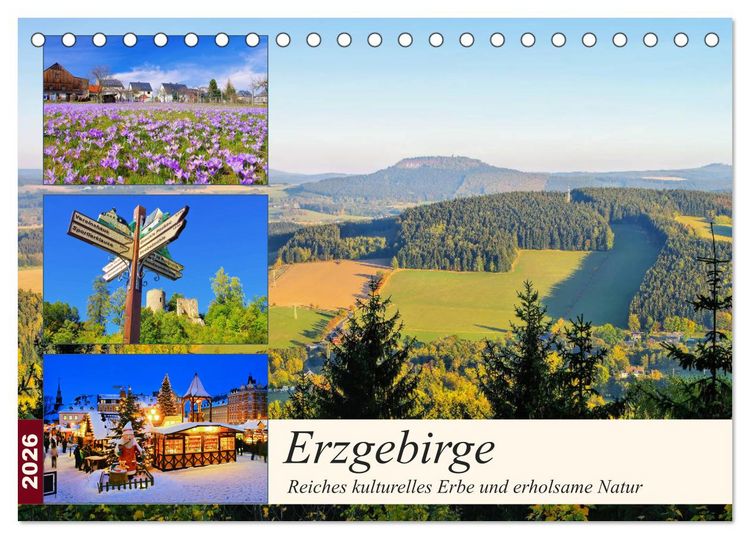 Produktbild: Erzgebirge - Reiches kulturelles Erbe und erholsame Natur (Tischkalender 2026 DIN A5 quer), CALVENDO Monatskalender
