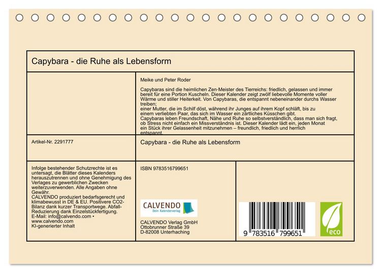 Produktbild: Capybara - die Ruhe als Lebensform (Tischkalender 2027 DIN A5 quer), CALVENDO Monatskalender