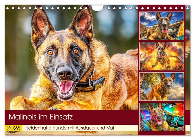 Produktbild: Malinois im Einsatz. Heldenhafte Hunde mit Ausdauer und Mut (Wandkalender 2026 DIN A4 quer), CALVENDO Monatskalender