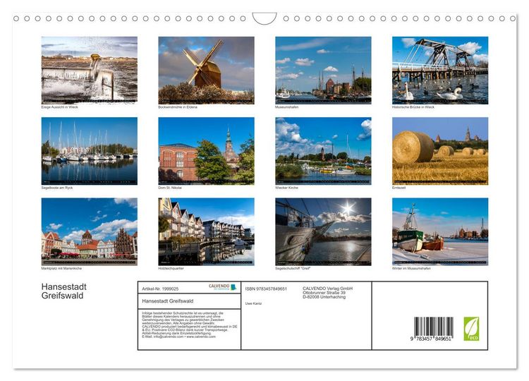 Produktbild: Hansestadt Greifswald (Wandkalender 2026 DIN A3 quer), CALVENDO Monatskalender