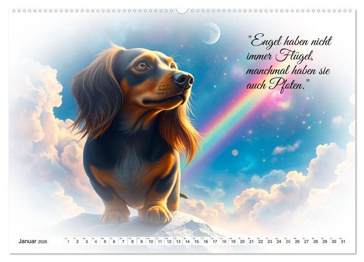 Produktbild: Hunde &uuml;ber der Regenbogenbr&uuml;cke (Wandkalender 2026 DIN A2 quer), CALVENDO Monatskalender