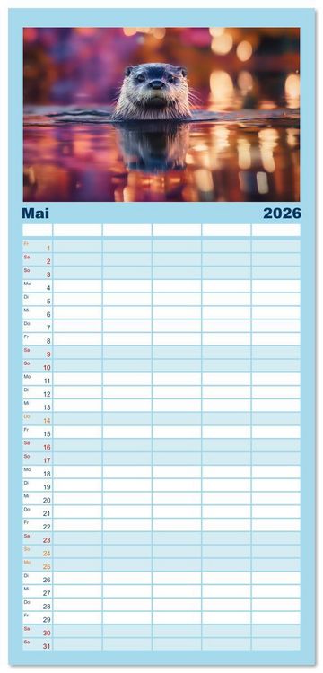 Produktbild: Familienplaner 2026 - W&auml;chter des Flusses - Ein Jahr mit Fischottern mit 5 Spalten (Wandkalender, 21 x 45 cm) CALVENDO