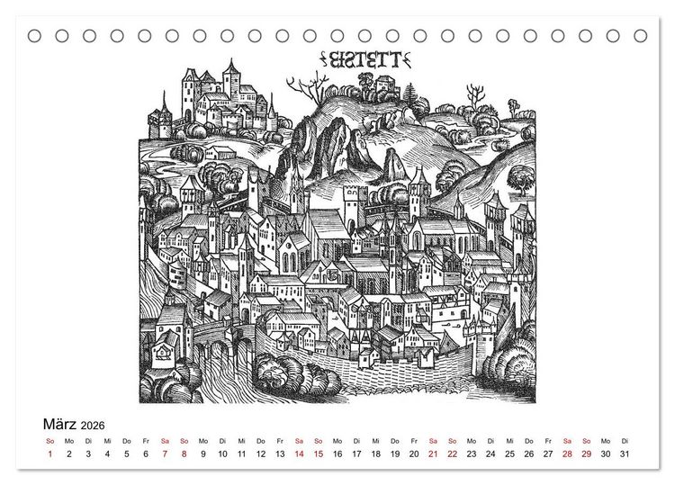 Produktbild: Schedelsche Weltchronik Deutsche St&auml;dte 1493 (Tischkalender 2026 DIN A5 quer), CALVENDO Monatskalender