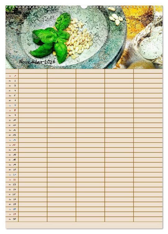 Produktbild: Italienische K&uuml;che mit Familienplaner (hochwertiger Premium Wandkalender 2026 DIN A2 hoch), Kunstdruck in Hochglanz
