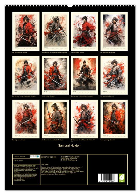Produktbild: Samurai Helden (hochwertiger Premium Wandkalender 2026 DIN A2 hoch), Kunstdruck in Hochglanz