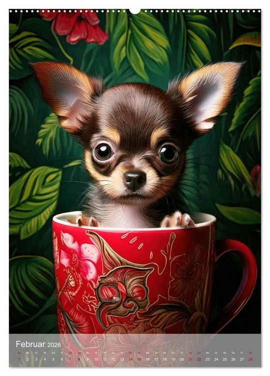 Produktbild: Kaffeepause mit Chihuahua - Kleine Freunde in gro&szlig;en Tassen (Wandkalender 2026 DIN A2 hoch), CALVENDO Monatskalender