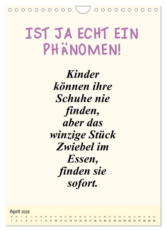 Produktbild: Spr&uuml;che-Kalender. Lustiges f&uuml;r die Familie! (Wandkalender 2026 DIN A4 hoch), CALVENDO Monatskalender