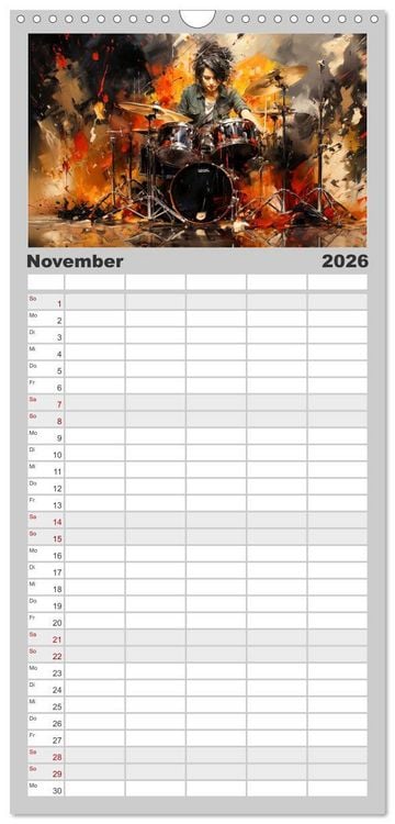 Produktbild: Familienplaner 2026 - Schlagzeug ewige Liebe live mit 5 Spalten (Wandkalender, 21 x 45 cm) CALVENDO