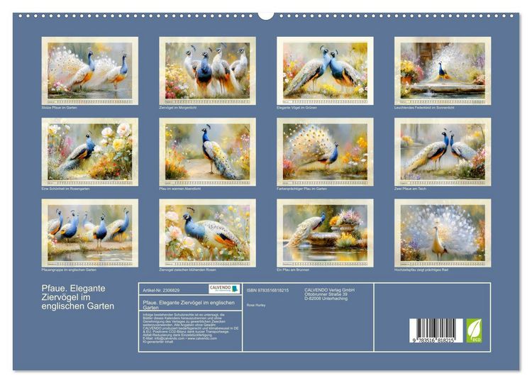 Produktbild: Pfaue. Elegante Zierv&ouml;gel im englischen Garten (hochwertiger Premium Wandkalender 2027 DIN A2 quer), Kunstdruck in Hochglanz