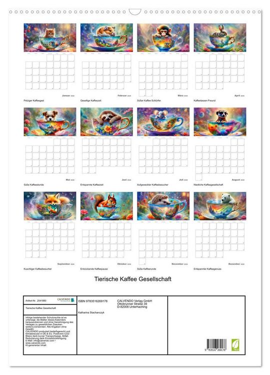 Produktbild: Tierische Kaffee Gesellschaft (Wandkalender 2026 DIN A2 hoch), CALVENDO Monatskalender