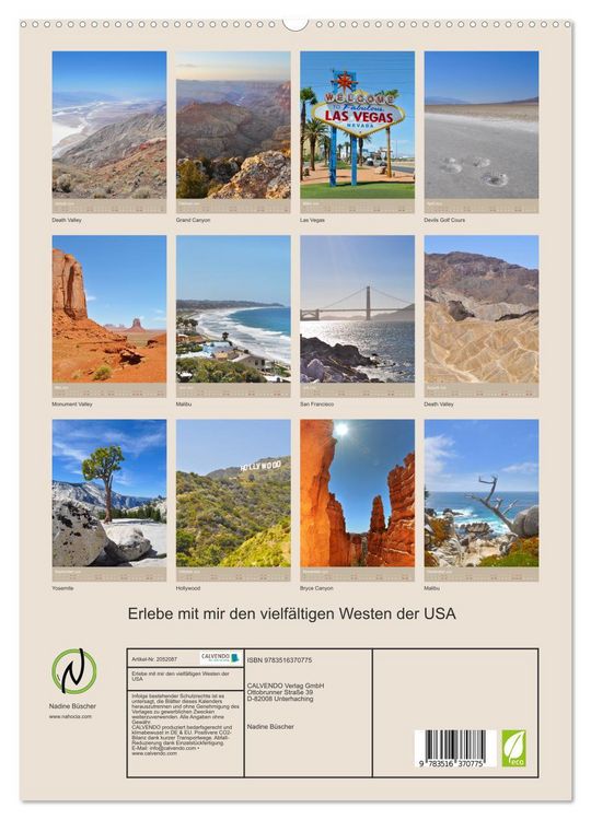 Produktbild: Erlebe mit mir den vielf&auml;ltigen Westen der USA (hochwertiger Premium Wandkalender 2026 DIN A2 hoch), Kunstdruck in Hochglanz
